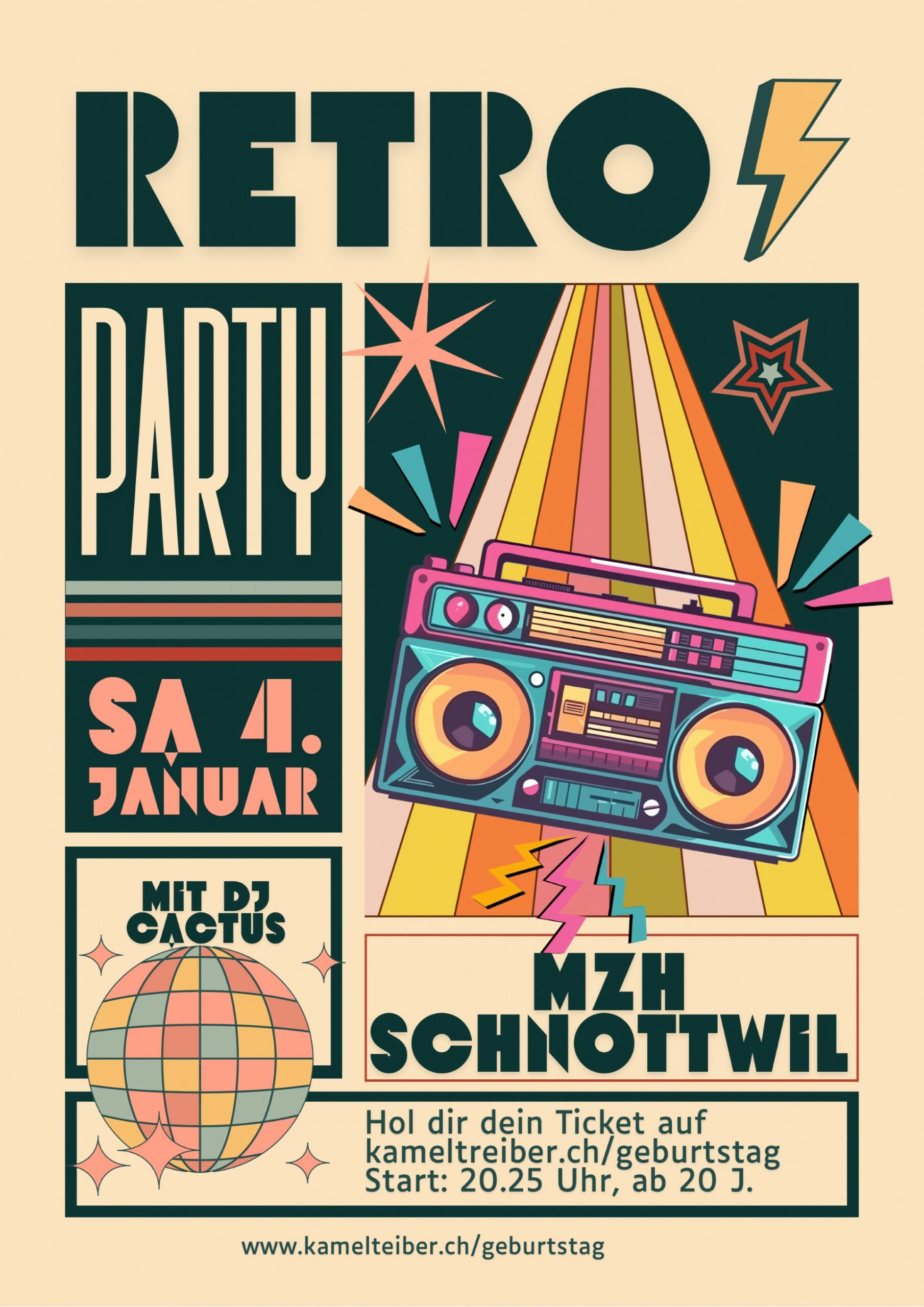 Thumbnail Colorful Illustrative Retro Party Event Poster (Dokument (A4))